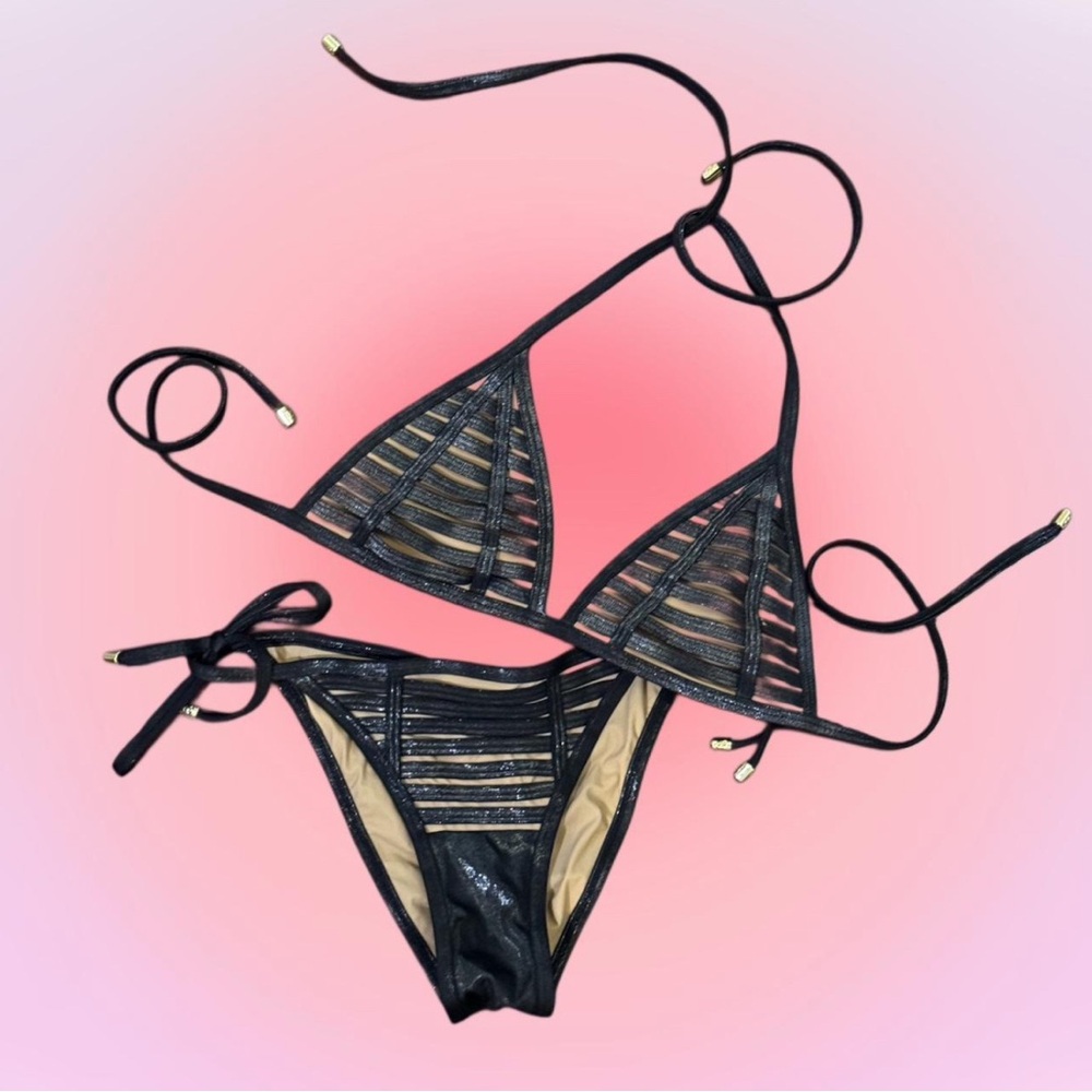 Beach Bunny Swimwear Black and Gold Women's Bikini Set